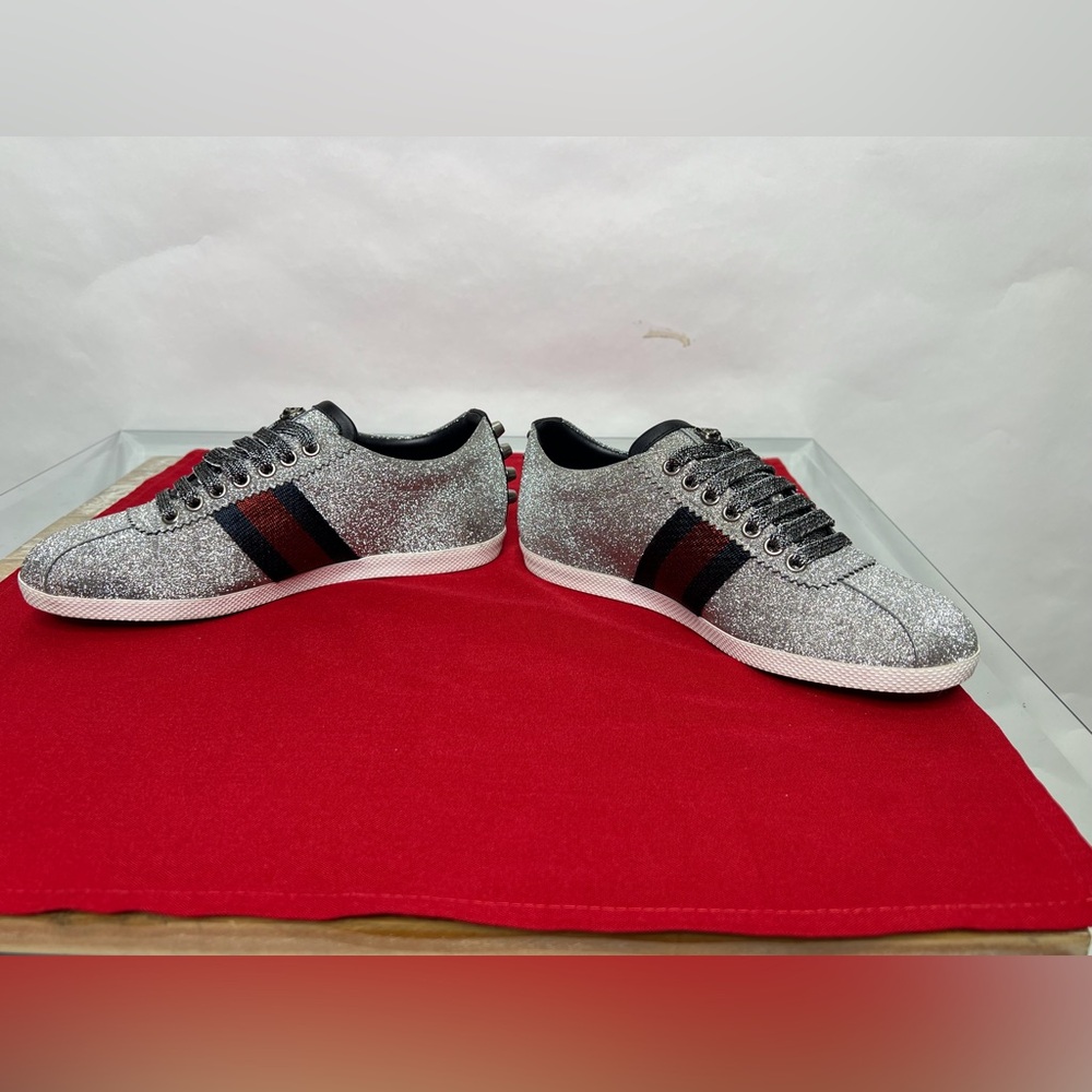 Gucci Glitter Bambi Web Silver Ace Sneakers Shiny - Picture 7 of 10
